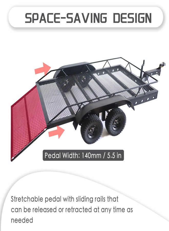 HOPLEX مقطورة سيارات HOPLEX 1/10 RC، مقطورة معدنية شديدة التحمل لسيارات التحكم عن بعد 1/10 TRX4 TRX6 SCX10 Gen7 Gen8، تتضمن مستقبل وصلة جر وحزام ونش حركي - Image 4